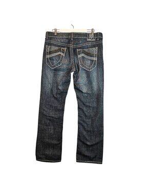 Request Jeans Mens 38 Straight Leg Denim Pants Dark Embellished Top Stitching